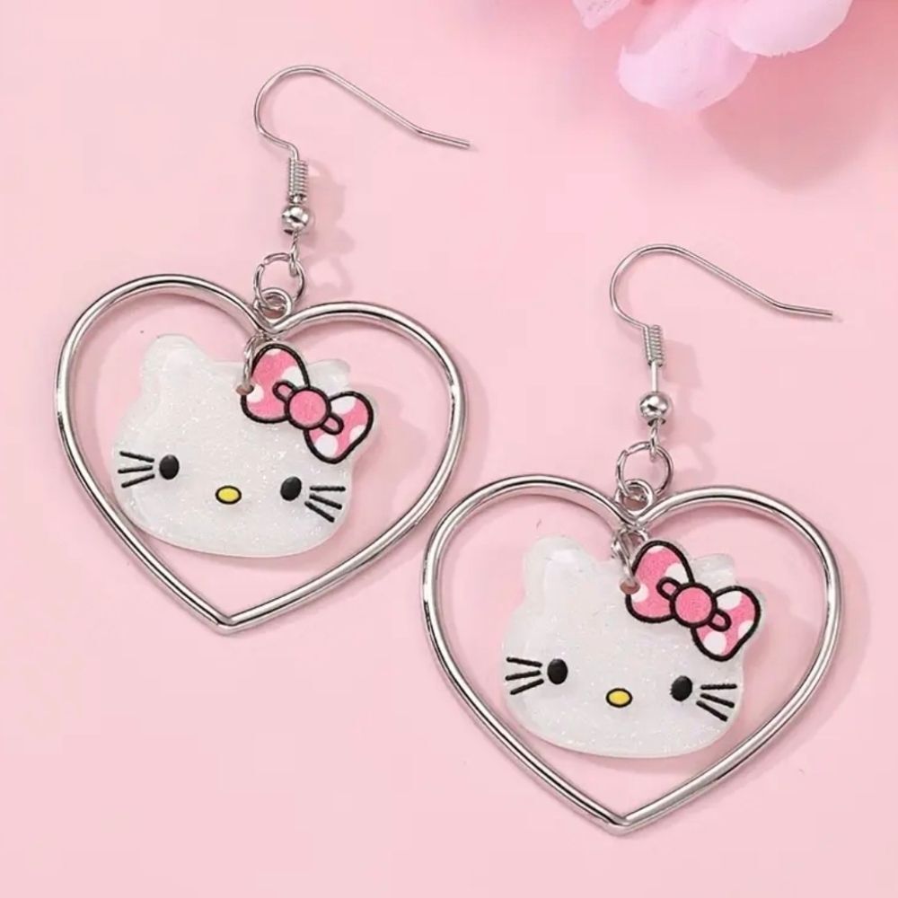 Hello Kitty Heart Hoop Dangle Earrings